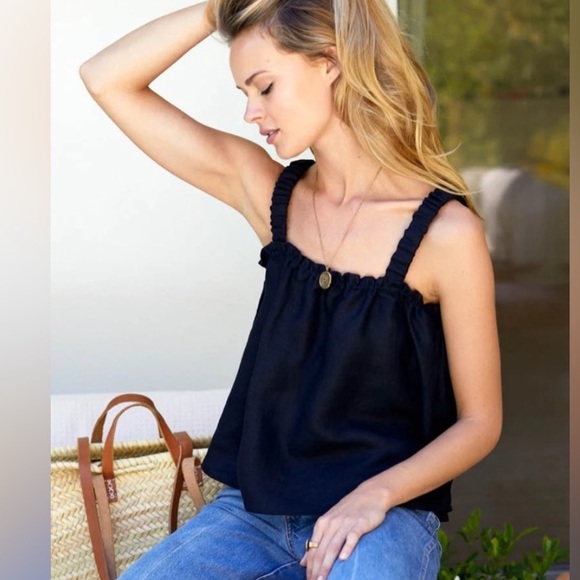 Emerson Fry Tops - Emerson Fry Black Linen Tank Top Minimalist Tank Blouse Black